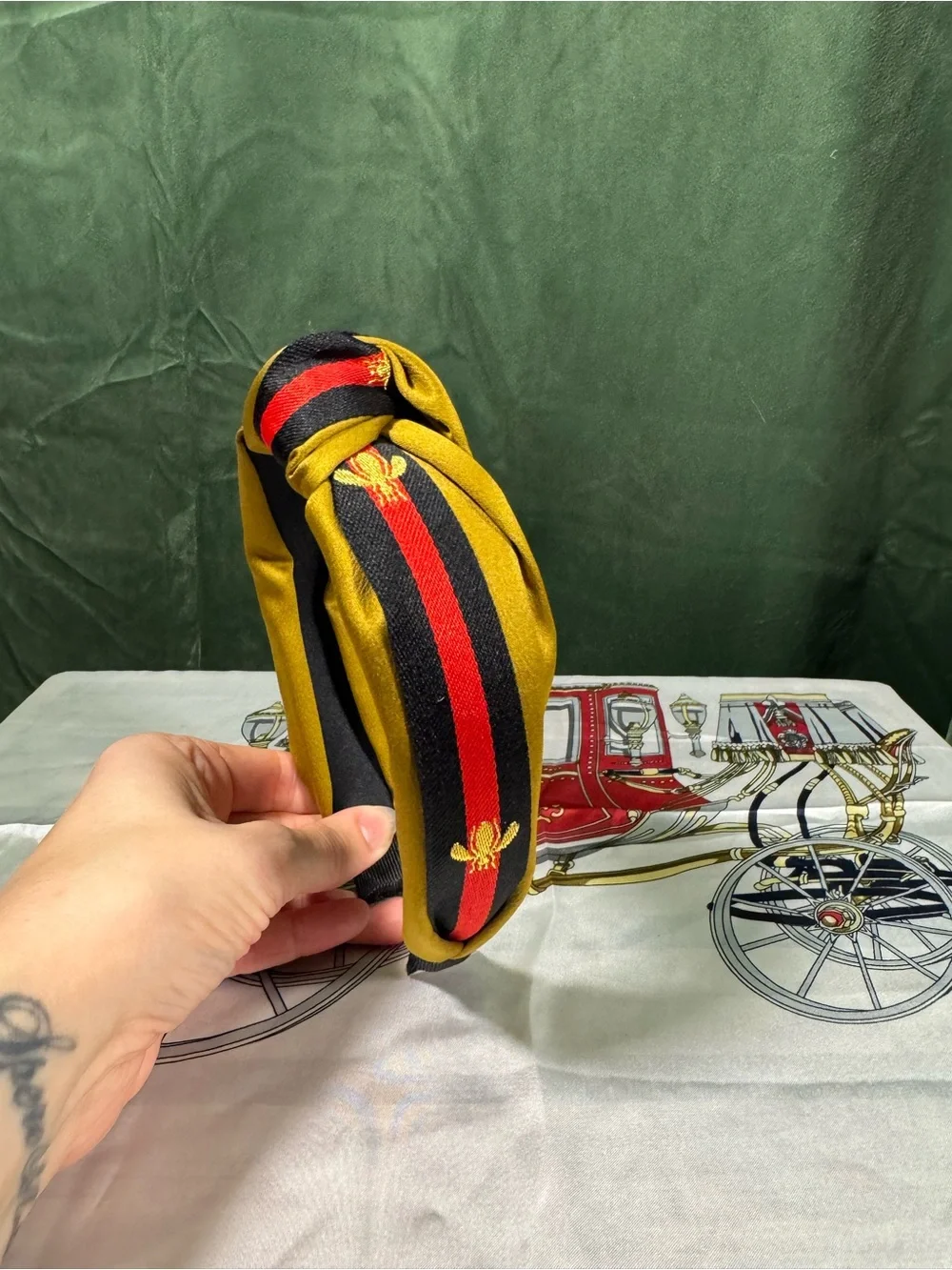 Gold & Black Knotted Headband with Red Stripe